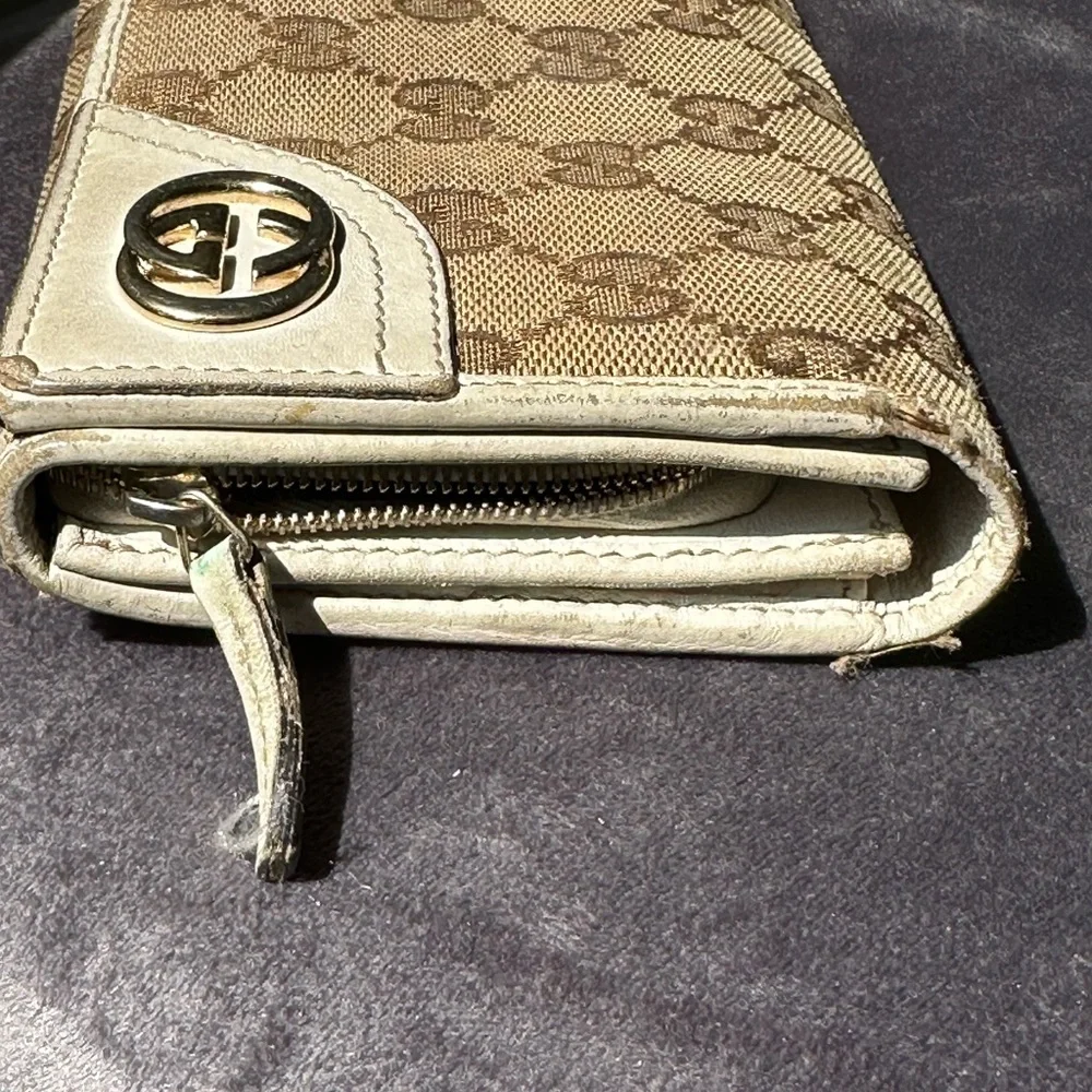 Gucci GG Canvas Continental/Long Wallet — White Leather Silver Hardware Vintage - Picture 6 of 11
